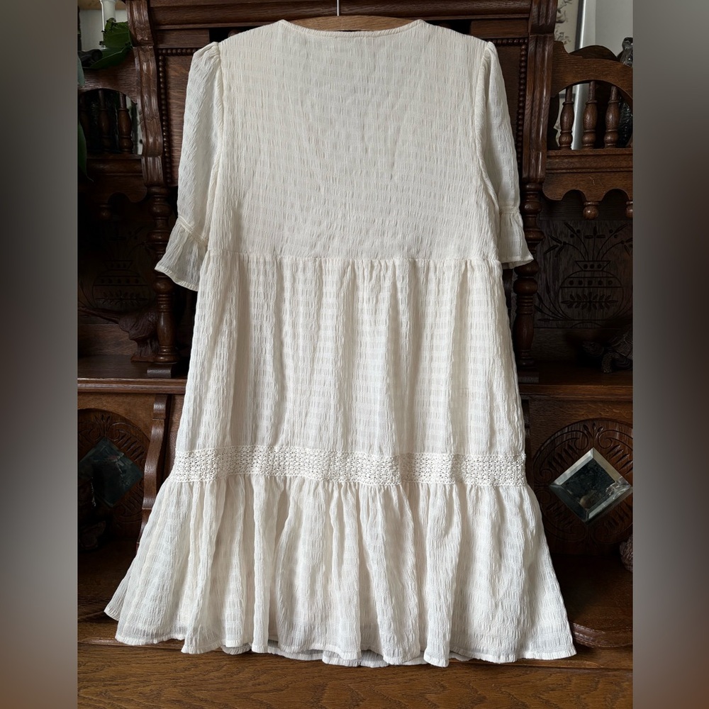 Aura Cream Cottage Romantic Coquette Mini Dress Size Medium - Picture 4 of 8